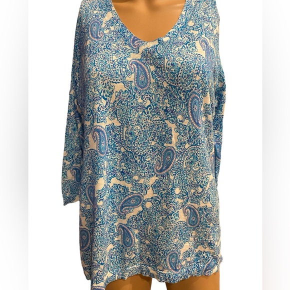 NWT Talbots 100% Cotton Playful Paisley V-Neck Sweater Size PL - Picture 4 of 13